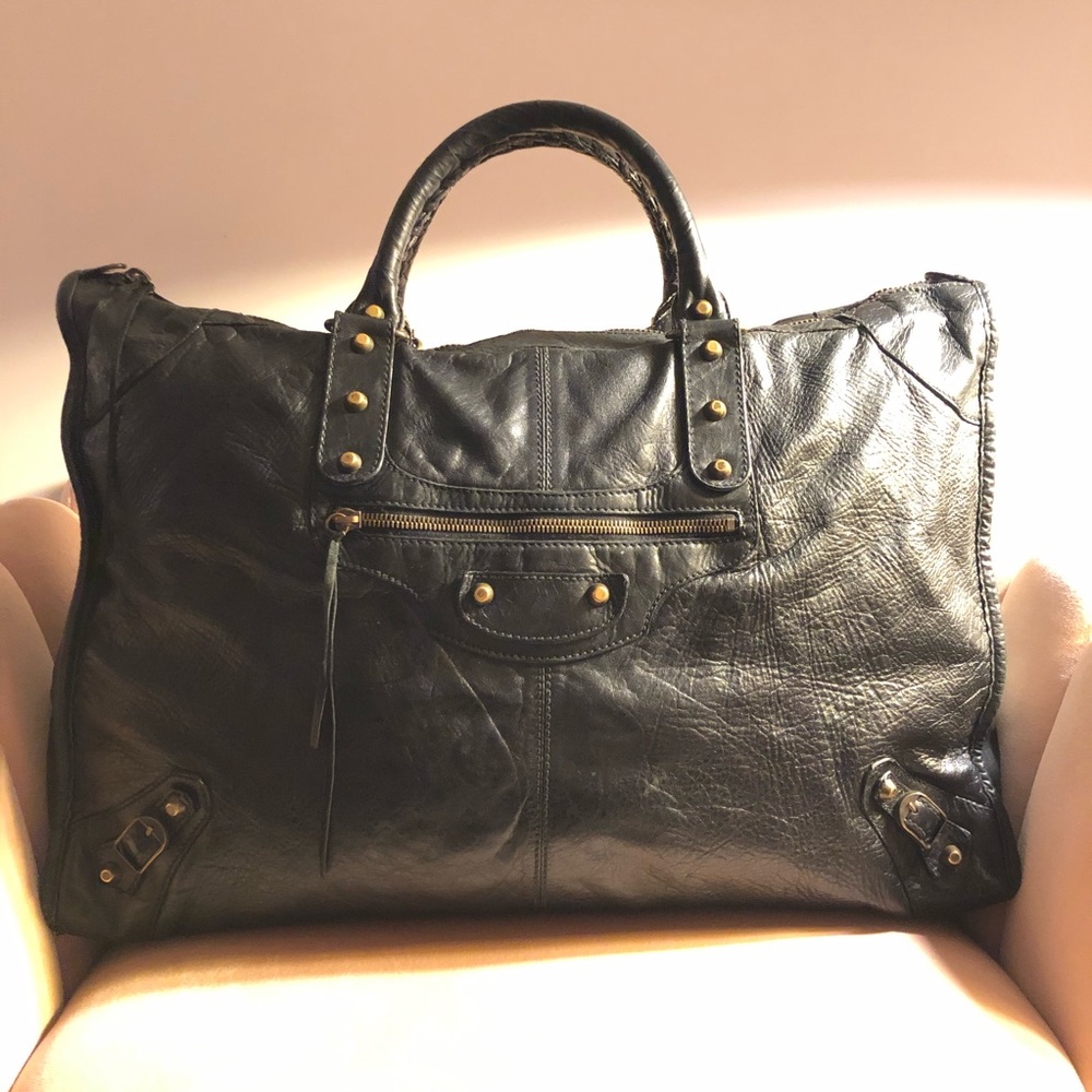 Balenciaga Black Motocross Classic Work Bag.